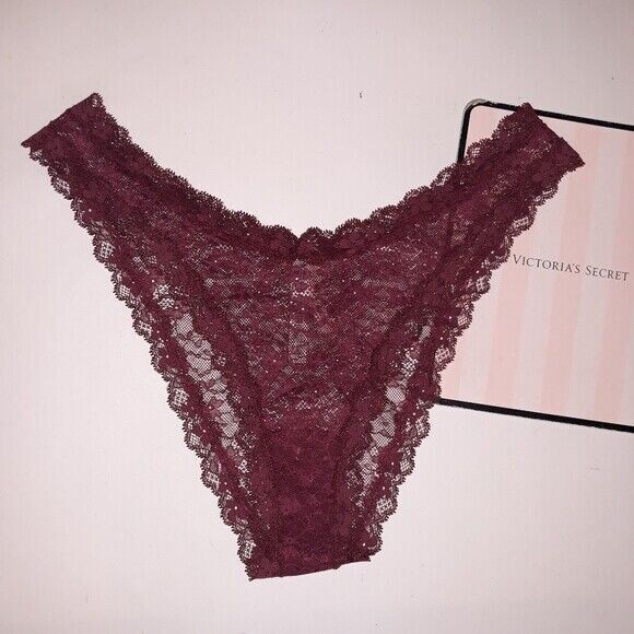 Victoria Secret Panty Large Cheeky Burgundy Lace High Leg Dream Angels New