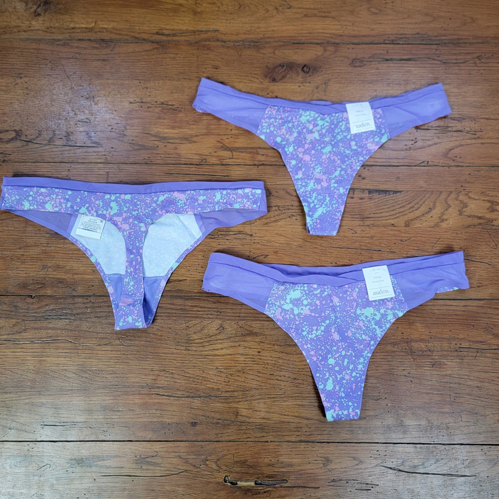(3) Auden Womens Large (12-14) Nylon Thong Underwear Target L Purple Bonded Edge
