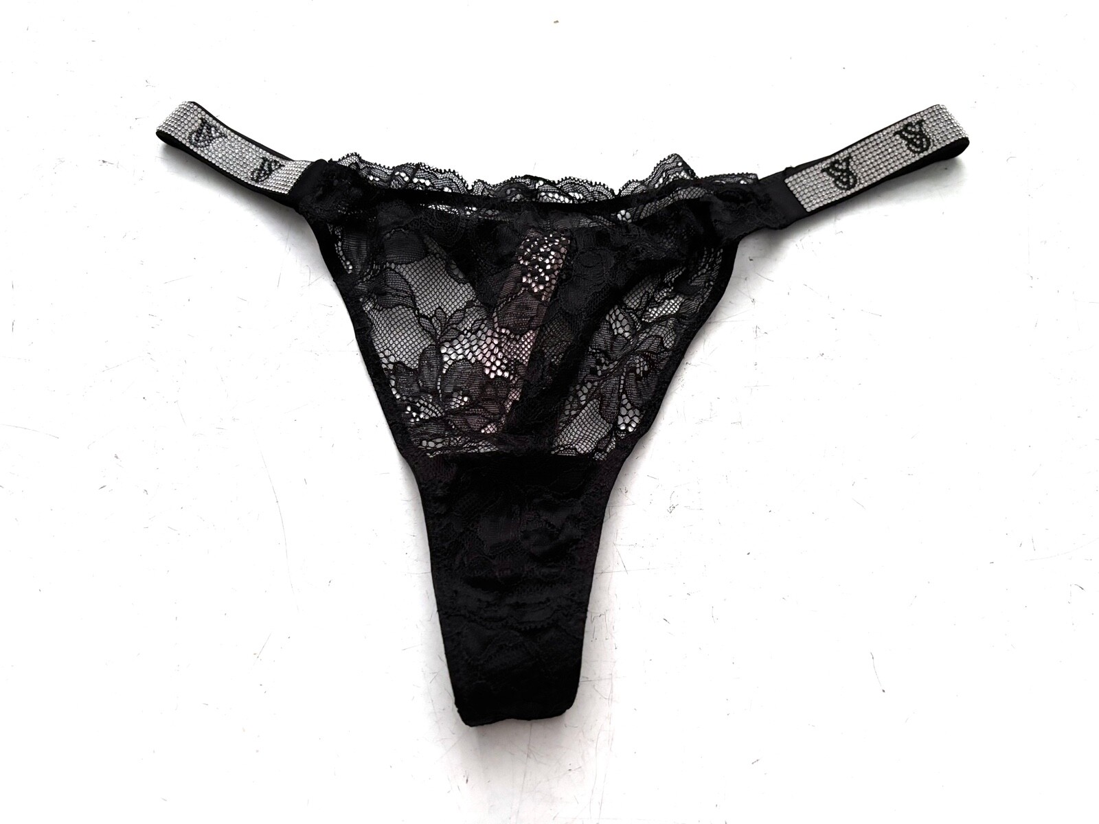 Victoria’s Secret Thong Panty Very Sexy Black Lace VS Shine Strap XS S M L 2XL