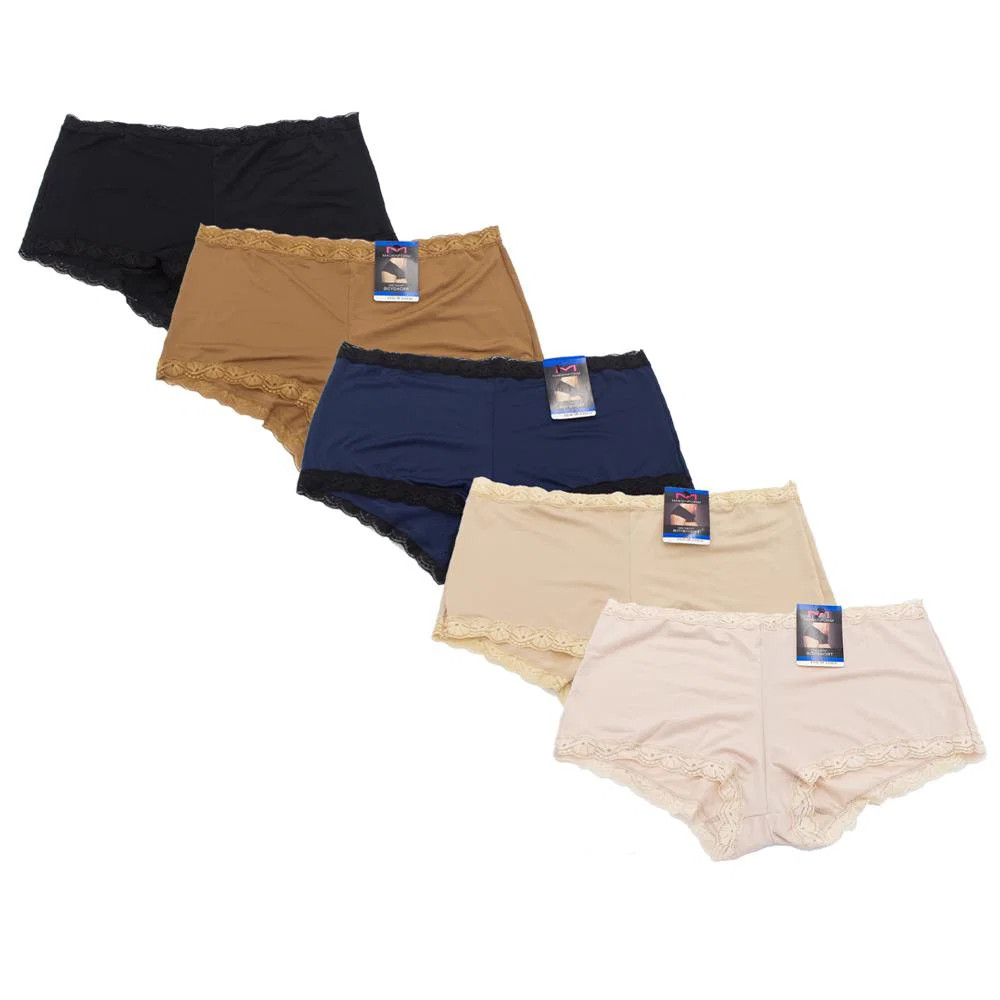 Maidenform 5-pack Set Microfiber and Lace Boy Short Navy/Sandshell