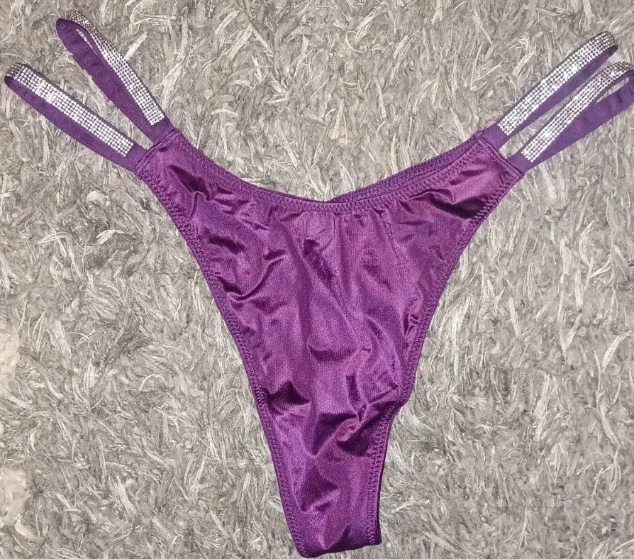 VS shine rhinestone Dbl strap Thong panty new size Large Deep Purple