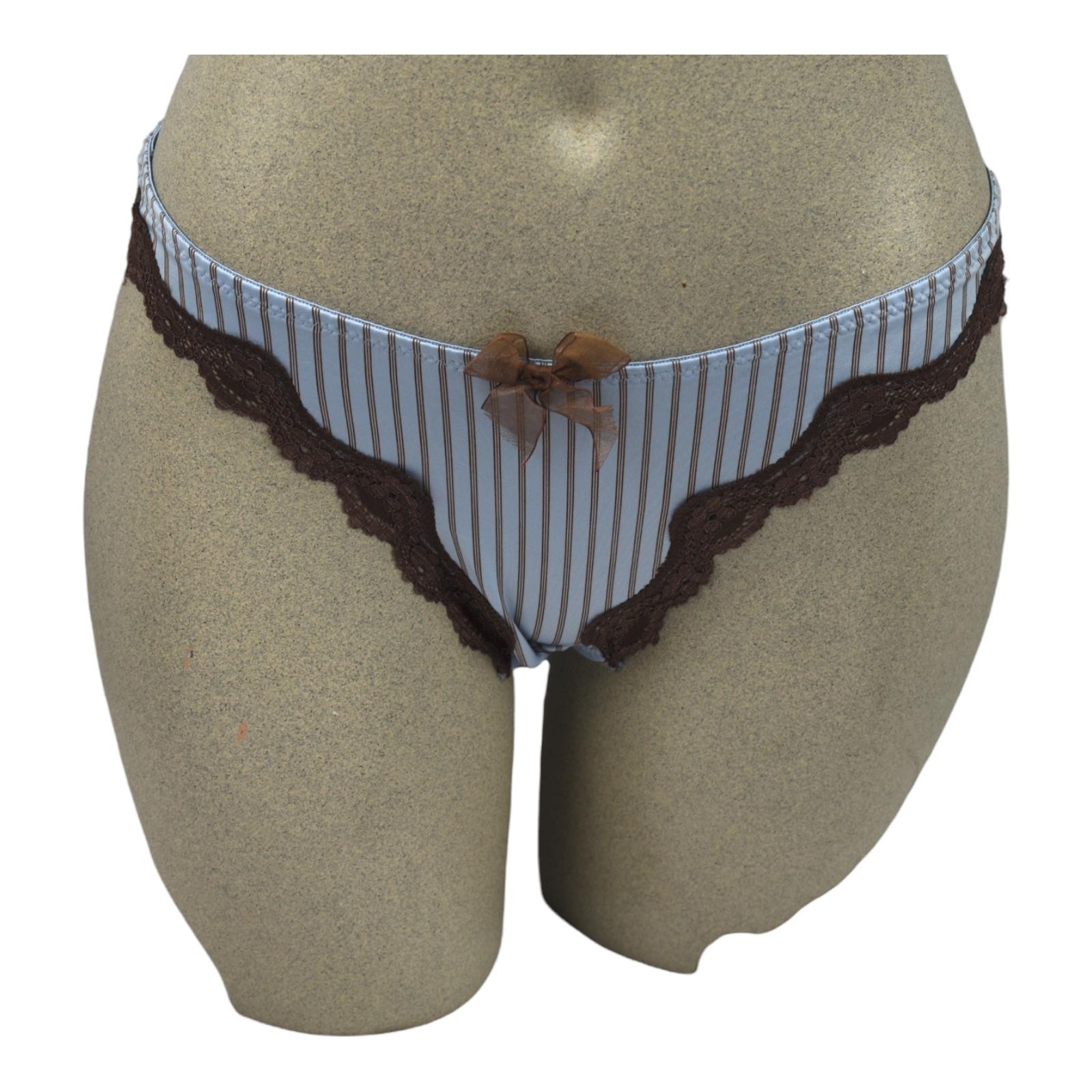 Women Thong Panties Underwear Blue and Brown Pinstripe Sizes Medium and Large