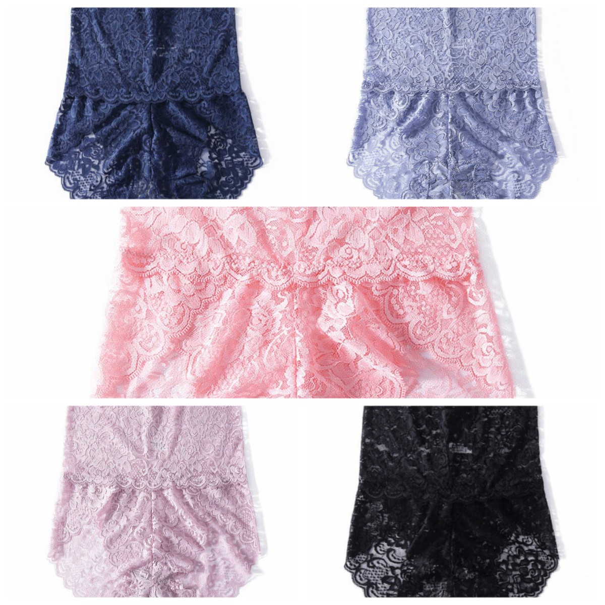 Women Lace Floral French Knickers Sexy Lingerie High Waist Underwear 5 PCS