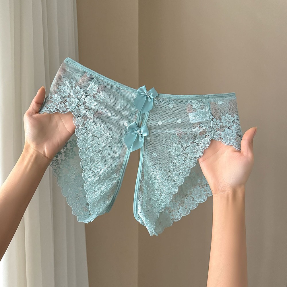 Open-Front Bowknot High-Waisted Seamless Lace Panties for Women All-Season Wear