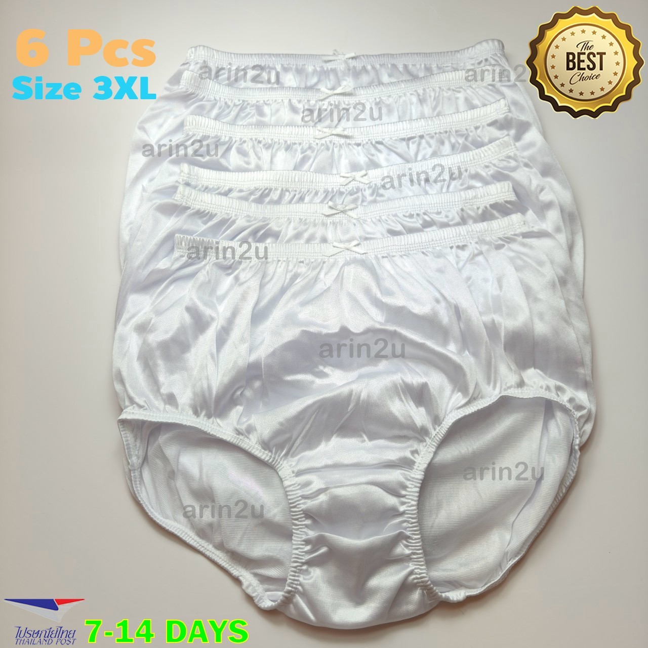 6 Pcs Silky Nylon Underwear Plus Size 3XL White Color High Waist Panties Briefs