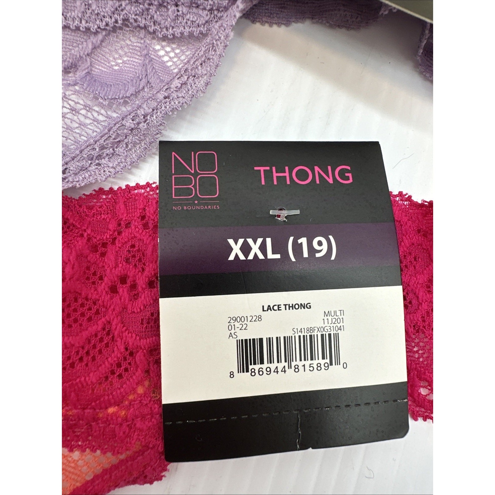 NOBO No Boundaries XXL(19) Set Of 3 Thong Panties Lace, Pink/orange Purple Yello