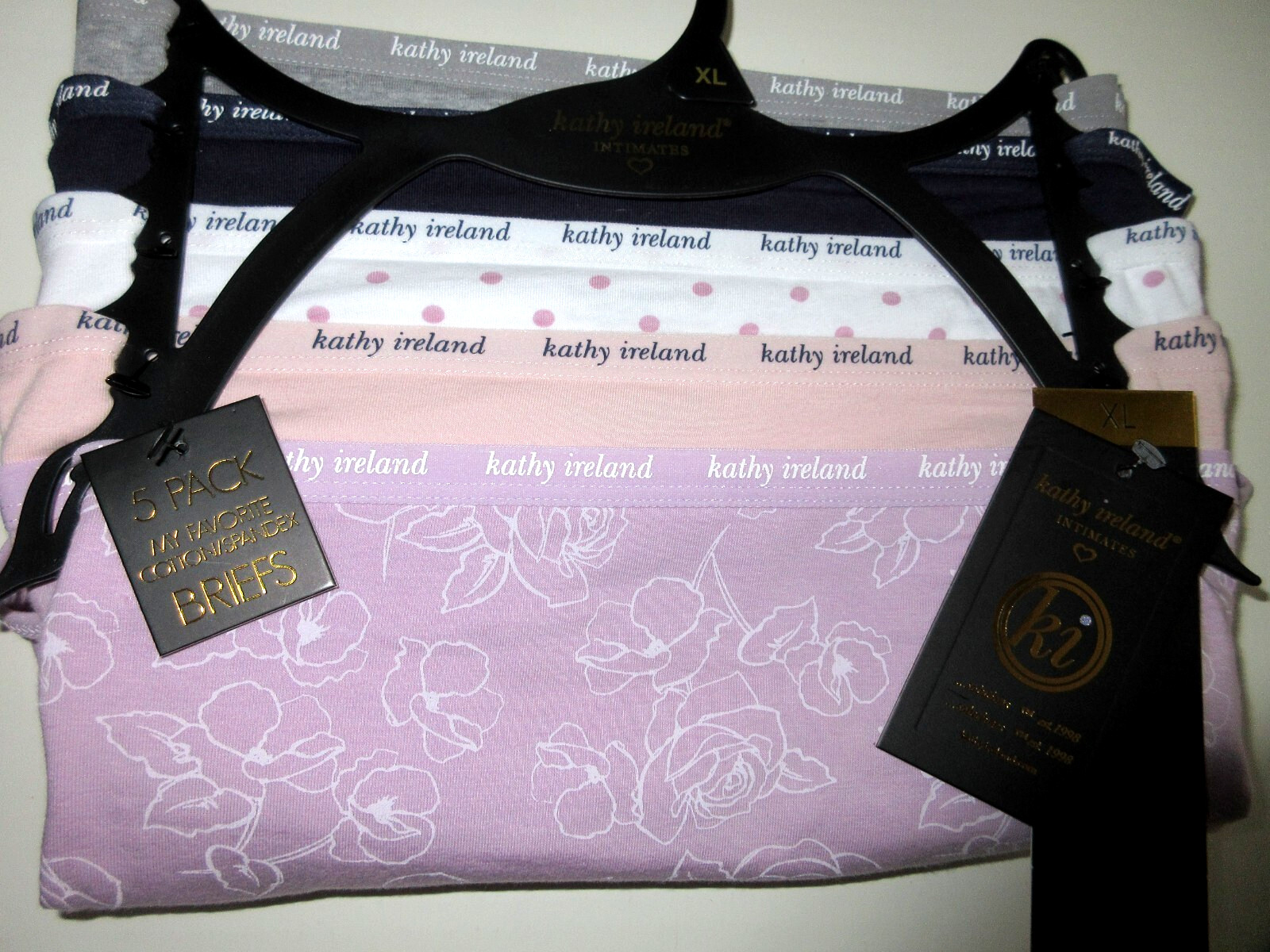 Kathy Ireland 5 Pair Cotton BRIEF Panties lavender Gray pink blue white women XL