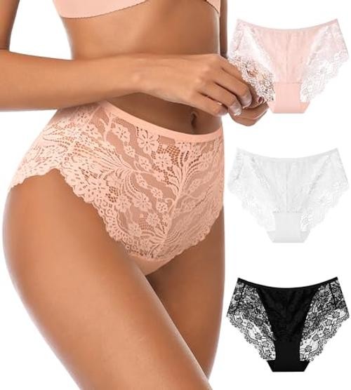 Sexy Lace Underwear for Women – High X-Large 3 Pack, Black,white,skin Color