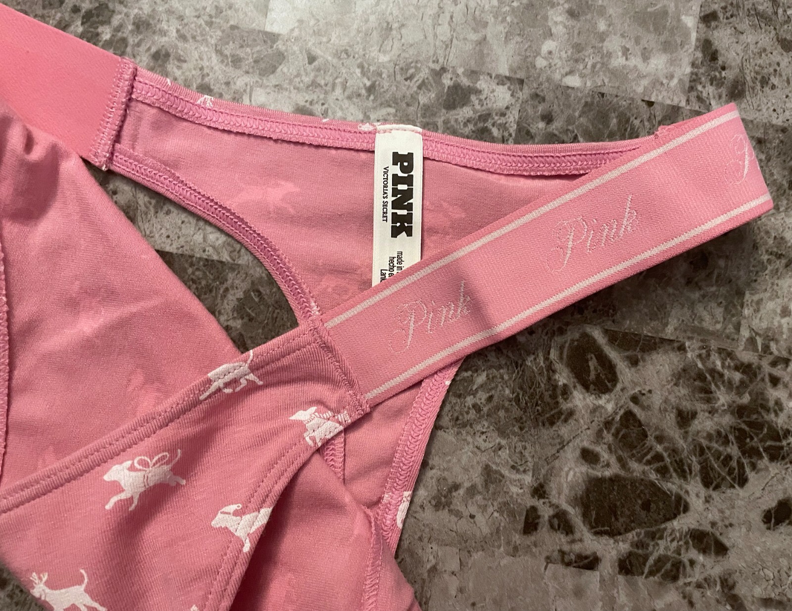 VICTORIA’S SECRET PINK L REINDEER SANTA DOG THICK LOGO SIDE STRAP THONG PANTIES