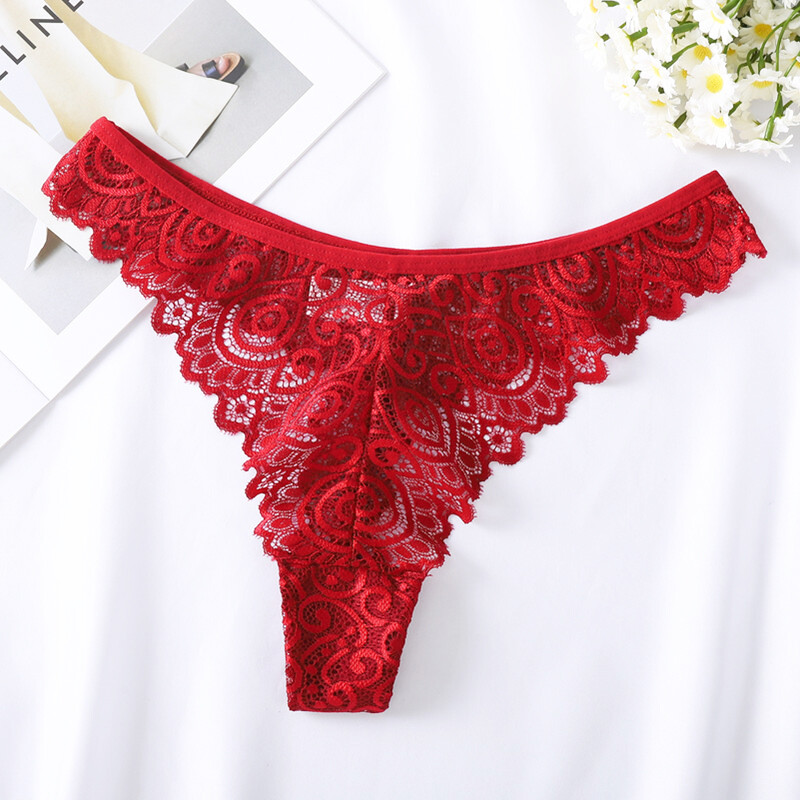 5PCS/LOT Sexy Womens Lace Thong Panties Brief Sheer High Cut Underwear Lingeries