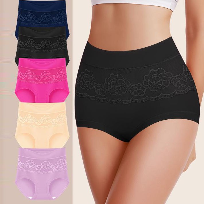5 Pack Women Knickers Full Briefs Set High Rise Slimming Tight Panties Knickers
