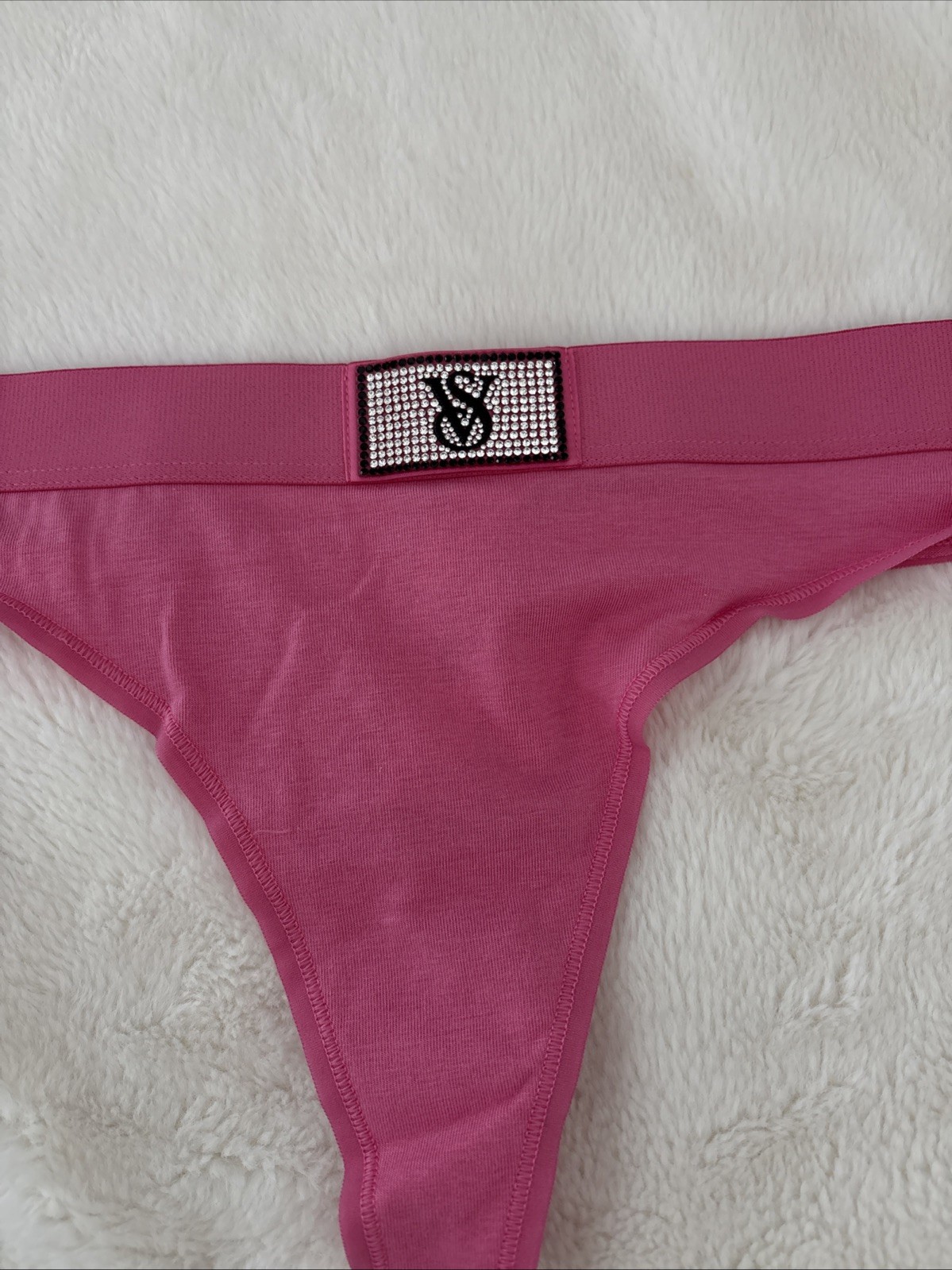 Victoria’s Secret Panties Thong Panty Pink Shine Patch Bling Logo Cotton Medium