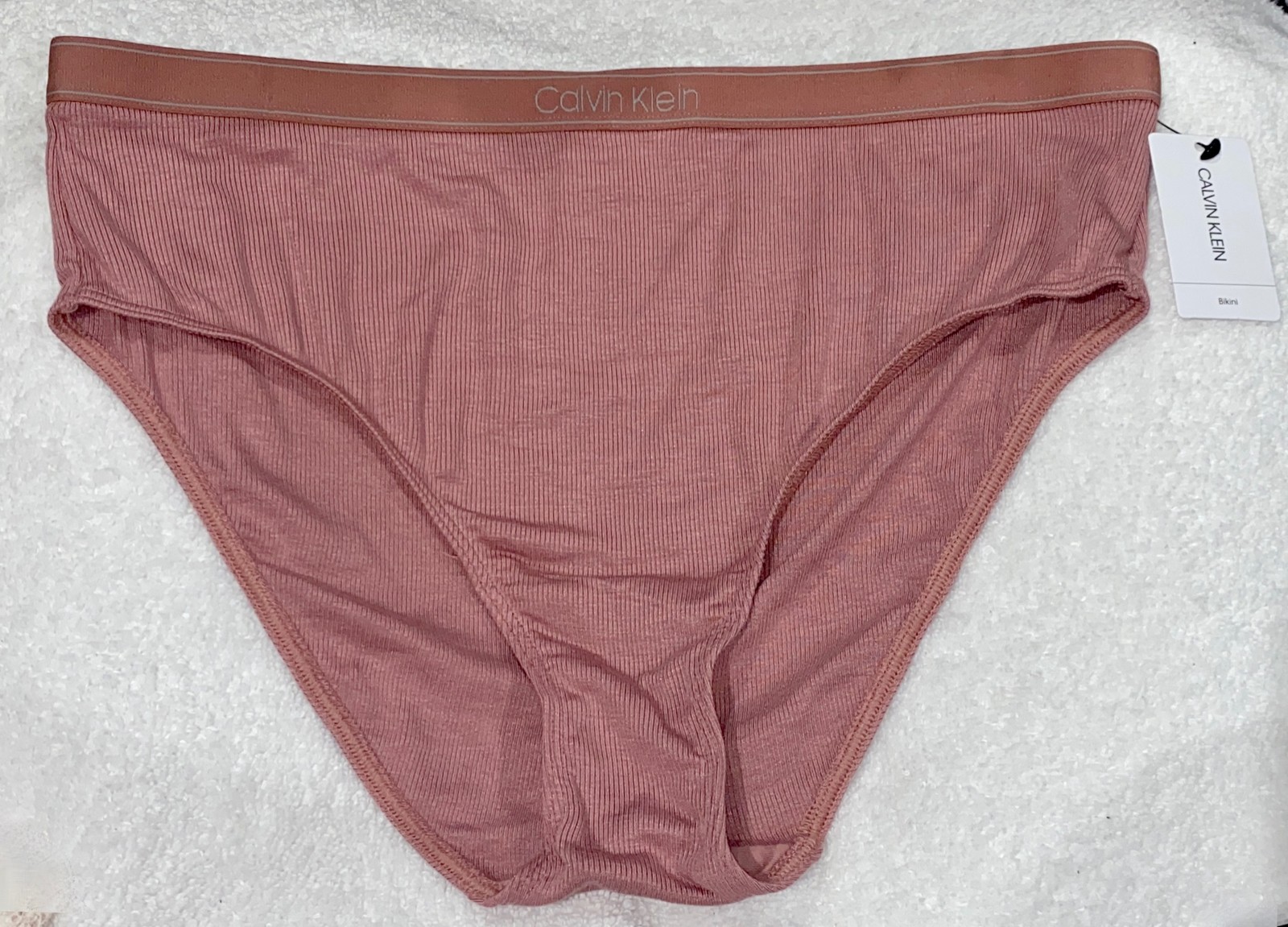 CALVIN KLEIN Pure Ribbed Modal Red Grape Mauve Hi Waist Bikini Panty Womens M 6
