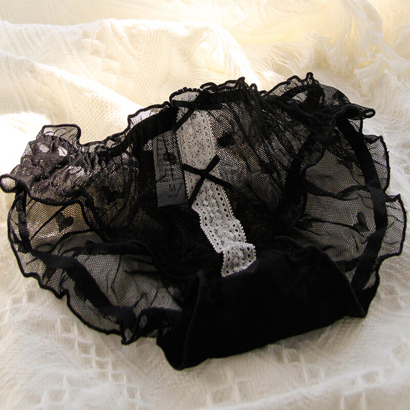 Black Women Underwear Wholesale Japanese Lace Sexy Girl Bow Waist Mesh Briefs