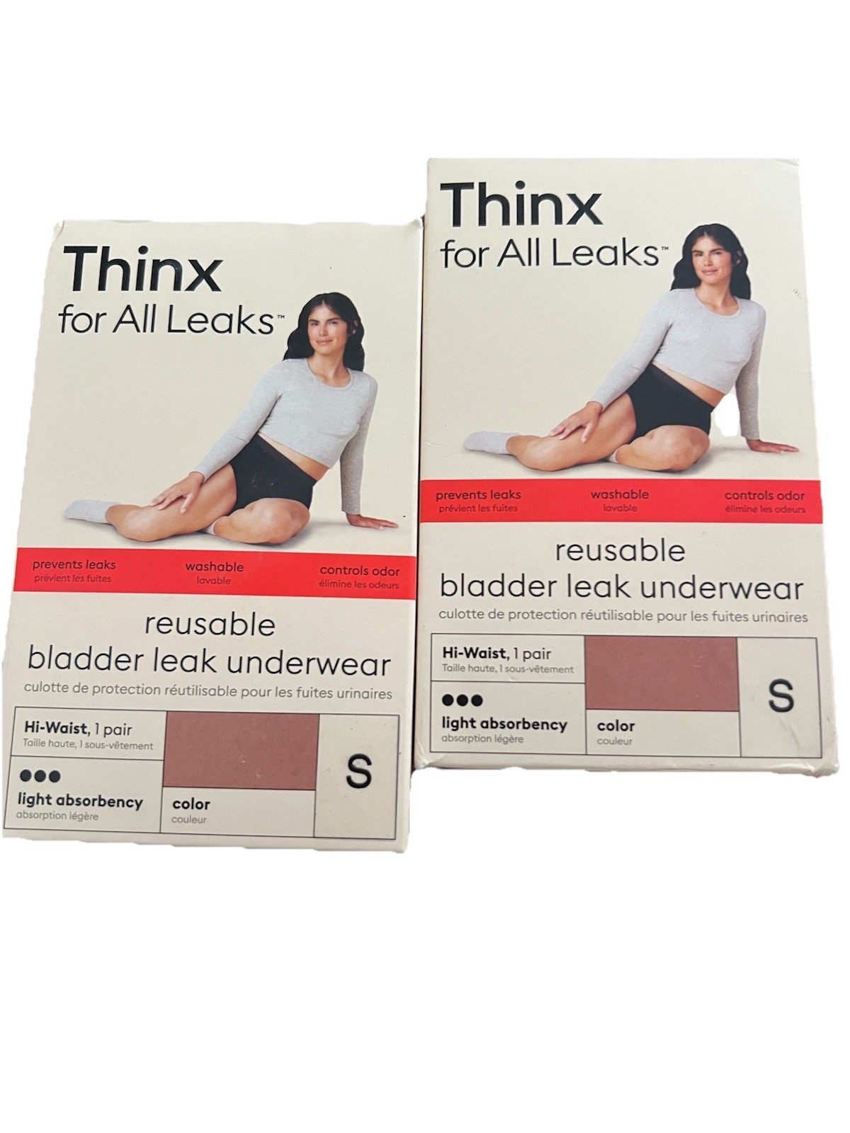 Thinx For All Leaks Underwear Reusable Hi-Waist Light Absorbency Size S, 2 Packs