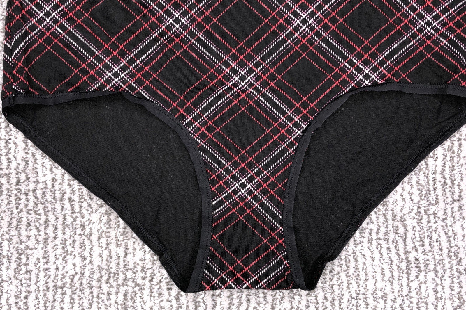 Victoria’s Secret NWT XL Black Plaid Shine Patch Brief Panty Logo Rhinestone