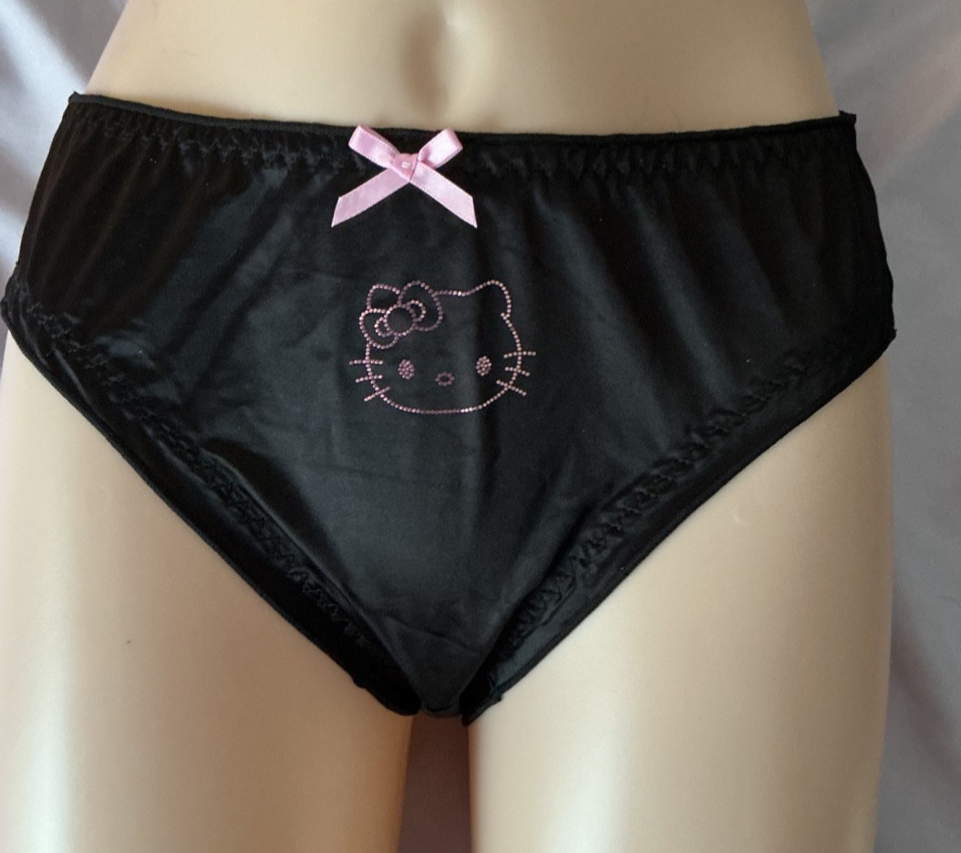 Sanrio Women’s Kawaii Hello Kitty Mid-Rise Shiny Black Bikini Brief Panties XL