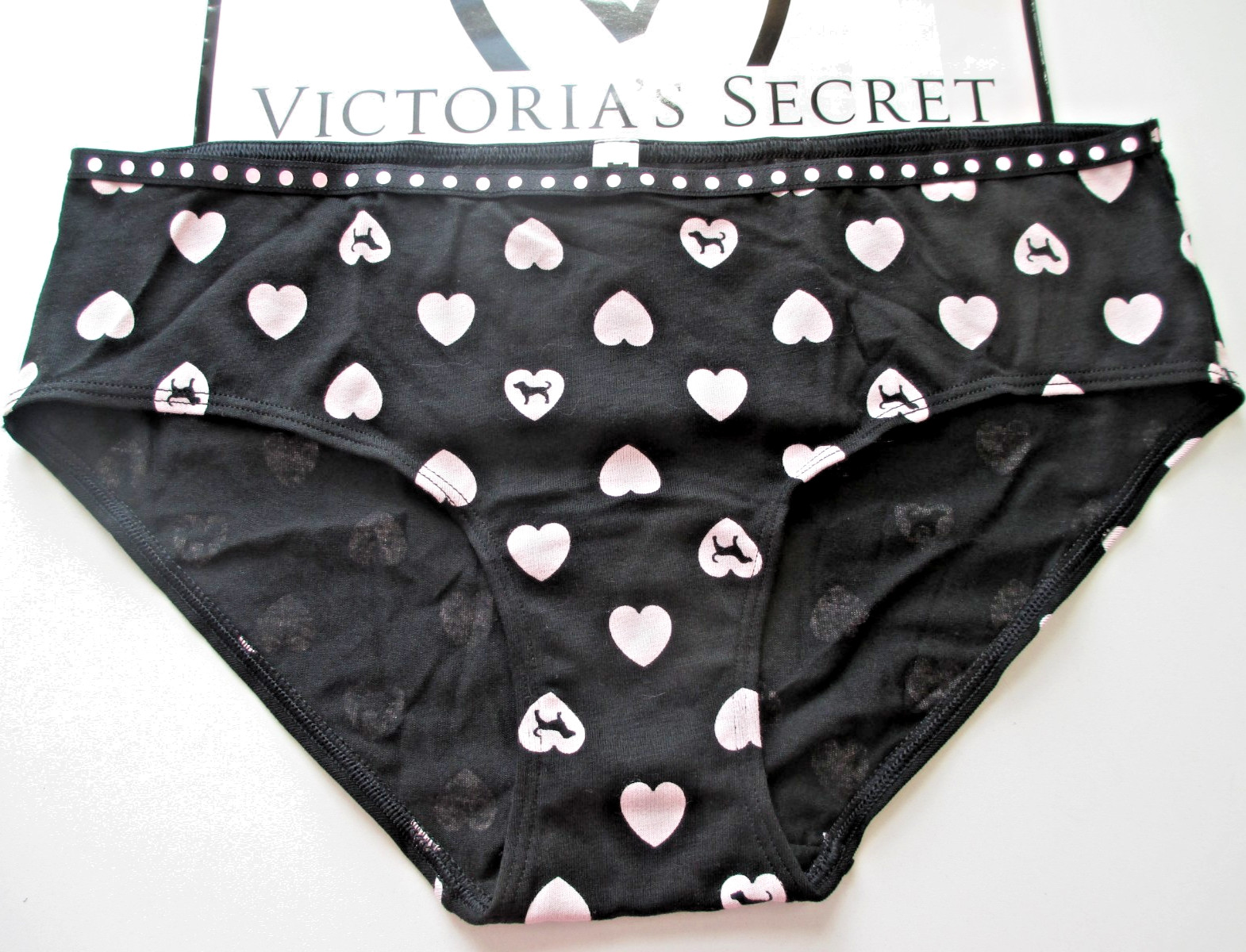 VICTORIA’S SECRET PINK Cotton Hiphugger Panty S M L XL Black NWT Polka Dot Heart