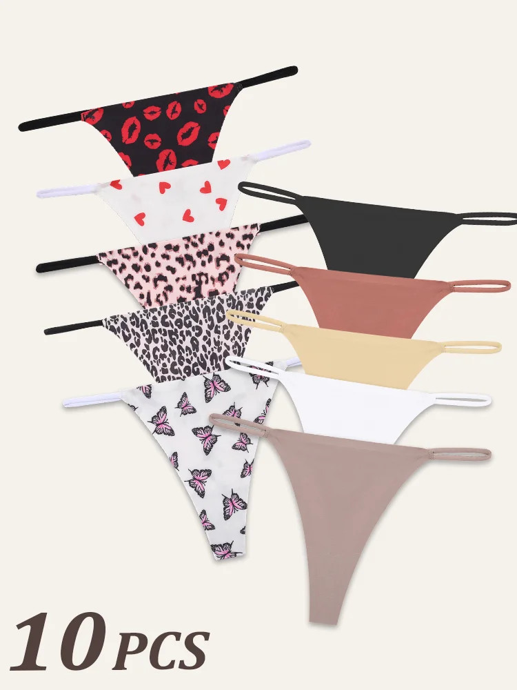 Seamless Thong Low Waist Stretch T Back Panties Soft Comfortable Fit 10PCS Set