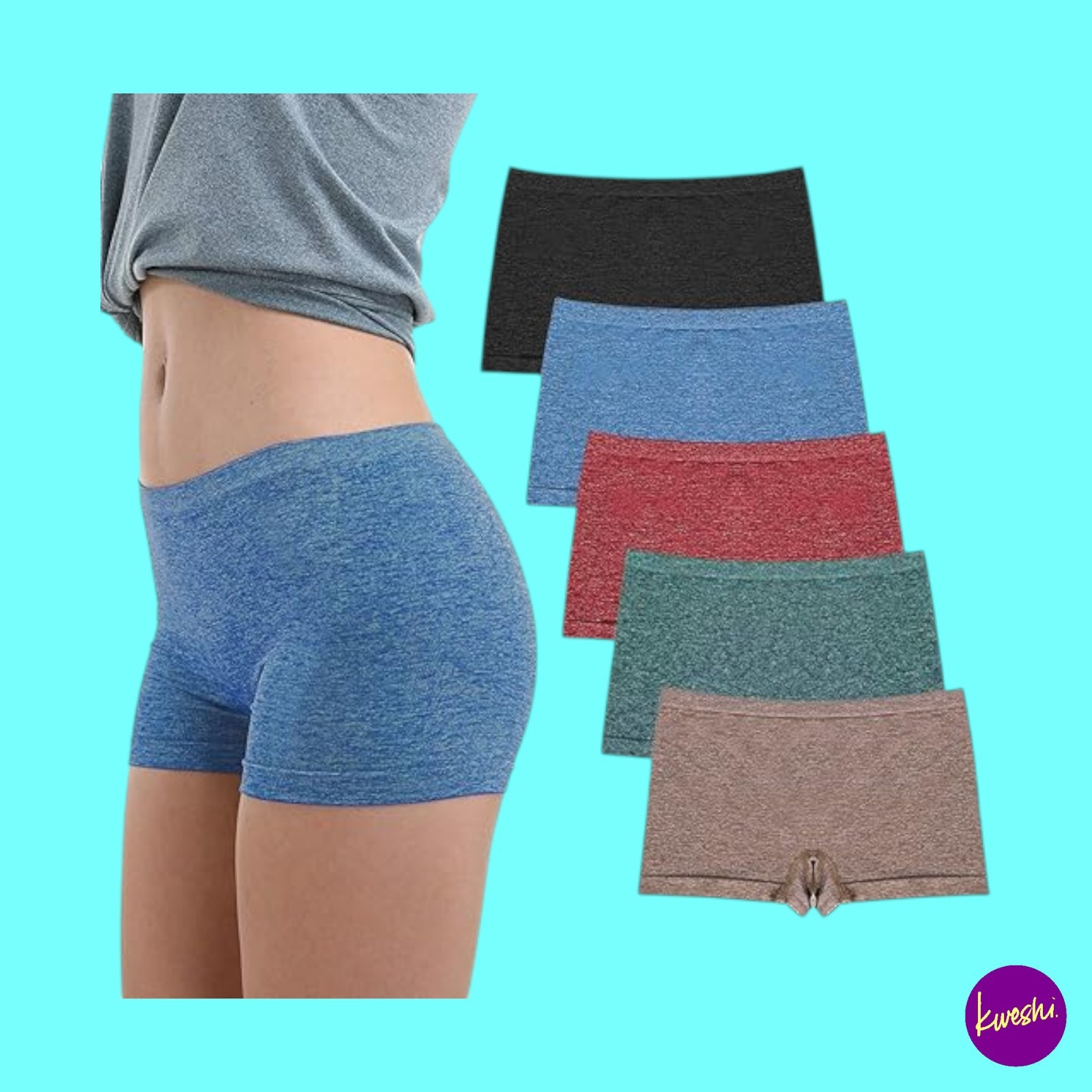 RUXIA 5 Pack Women’s Seamless Boxer Shorts, Multicolour, UK XL | EU XL | US XL