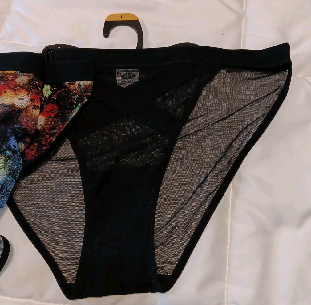 NWT 2-Pack Mesh Panties By Parade, Large, Black, Raindrop, Crisscross Front