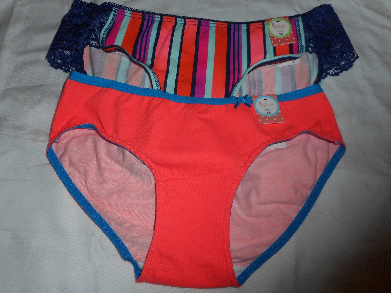 Women’s Flirtitude Hipster Panties Set of 2 X-Small Very Coral & Stripes 23