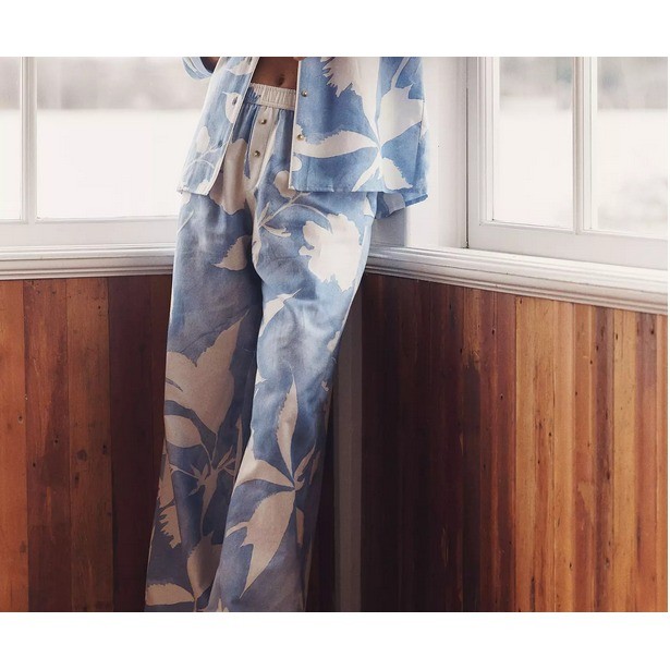 Anthropologie LyreBird Flannel Pajama Pants Bottom XL Extra Large Blue White