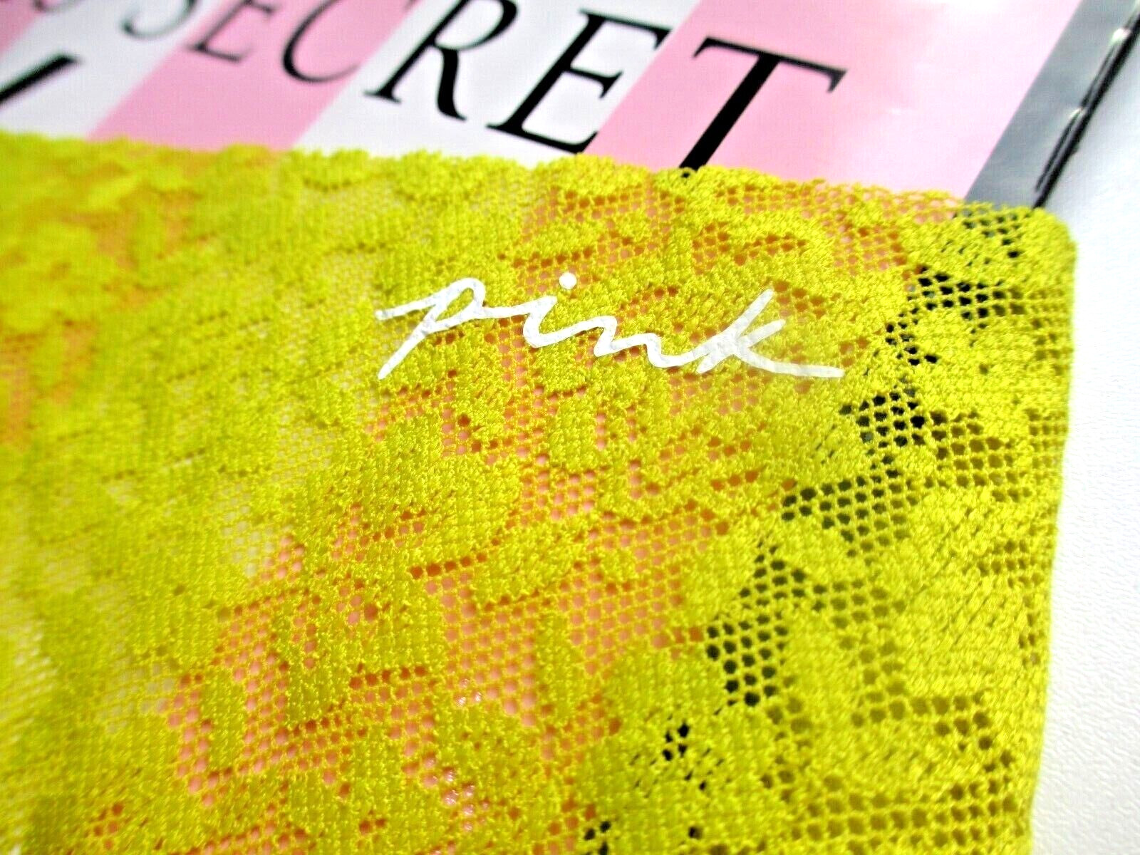 VICTORIA’S SECRET PINK No Show Lace Thong Panty VS Chartreuse Yellow M L XL 2XL