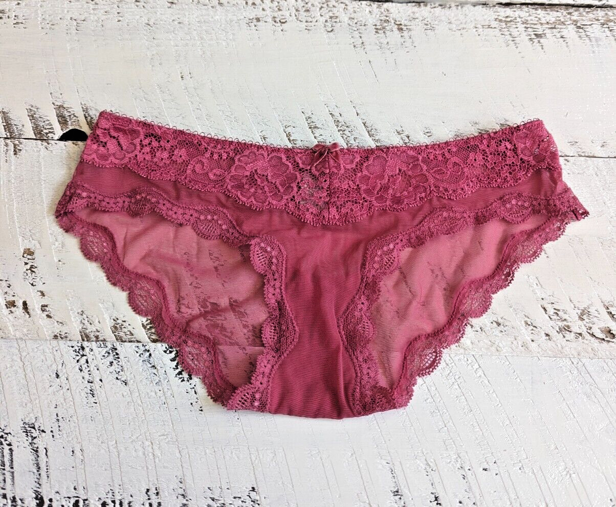 Vintage Victoria’s Secret Angels Size XS Rose Red Mesh Lace Trim Bikini Panty