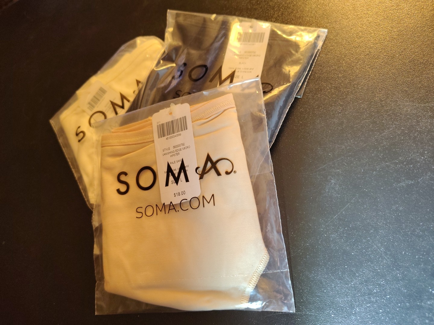 BNWT LOT OF 3 SOMA VANISHING EDGE MICRO CHEEKY HIPSTER Black White Sand LARGE