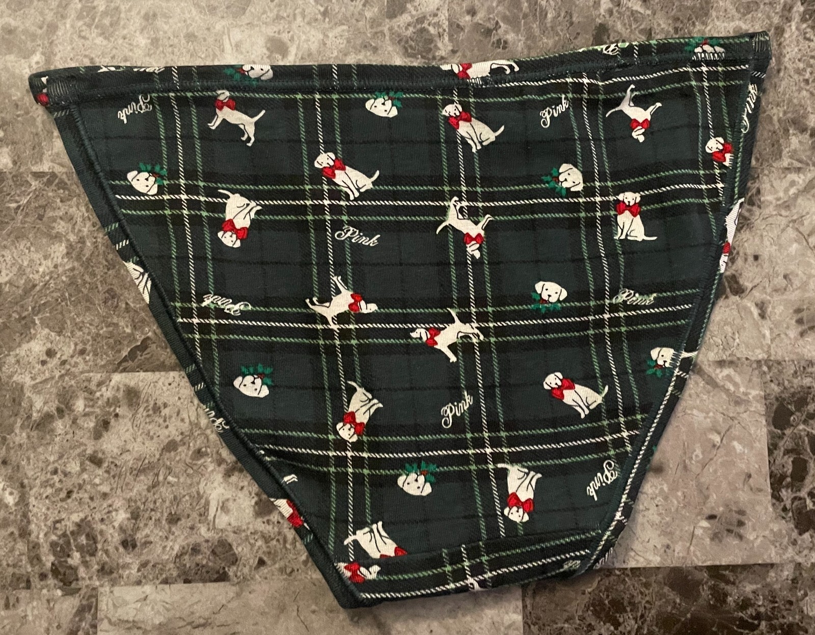NWT VICTORIA’S SECRET PINK GREEN PLAID HOLIDAY DOG BOW STRING BIKINI PANTIES