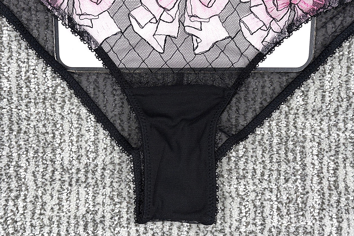Victoria’s Secret Tease NWT Large Black Bow Embroider High Leg Mesh Cheeky Panty