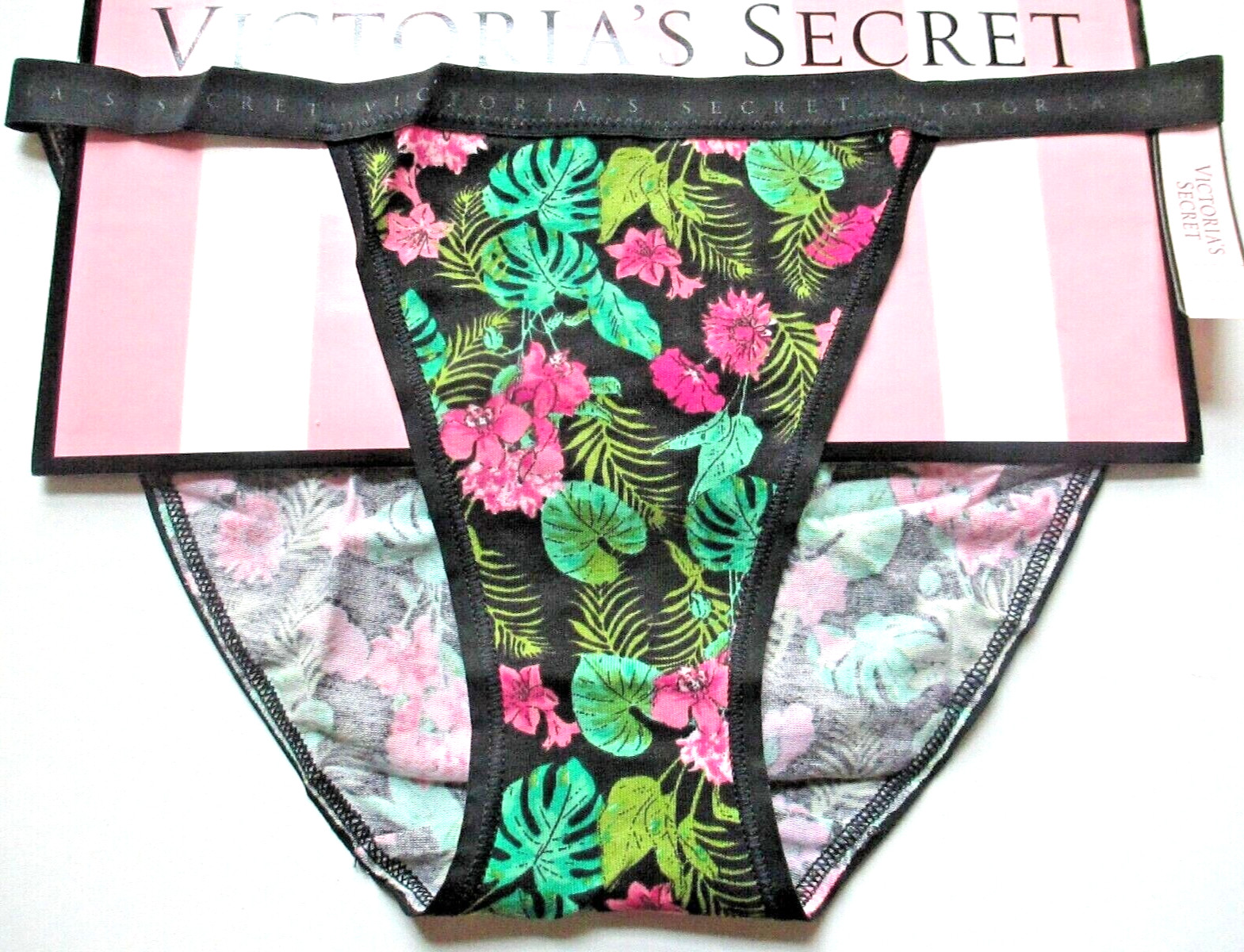 VICTORIA’S SECRET Cotton String Bikini Panty S Floral NWT Black Pink Green VS