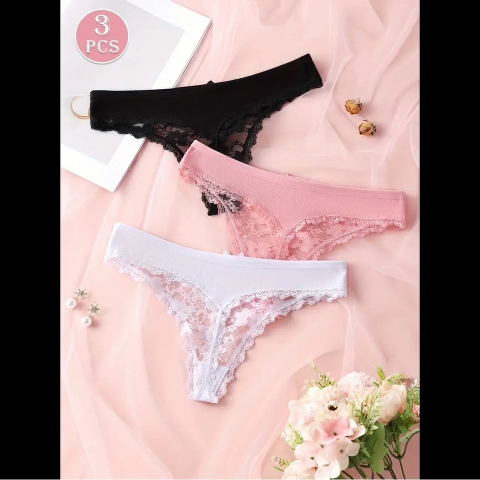 3-Pack, Multi-Colored, Floral Lace Panties