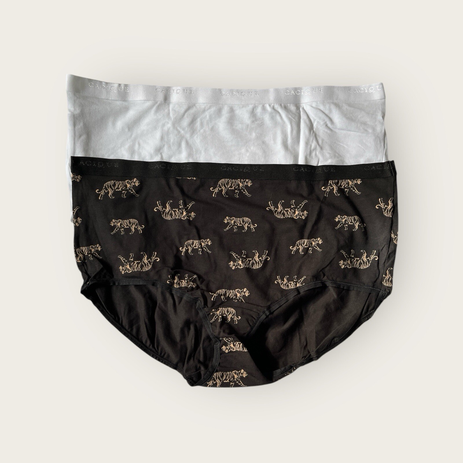 Lane Bryant Cacique Cotton Full Brief Panty 18/20 Lot of 2 Tiger Cat – White