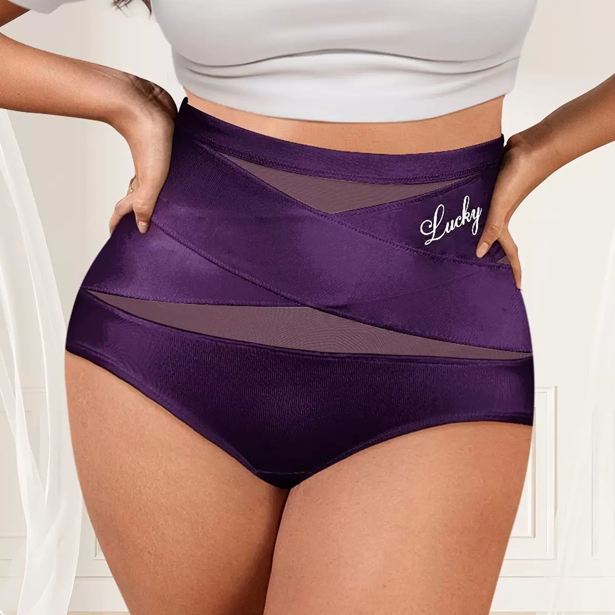 1 Pack High Waist Tummy Control Panties Shaping Cross Strap Briefs Women