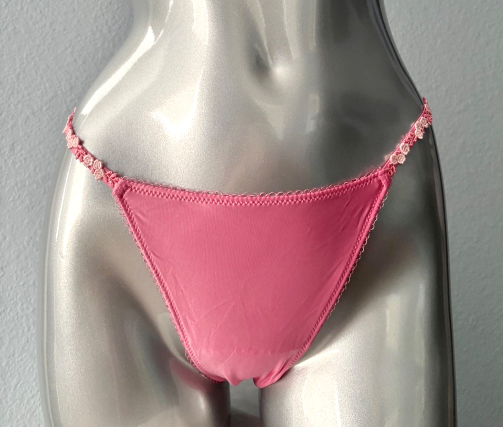 Victoria’s Secret V String Panty Satin Stretch Pink w/ Flowers S M L