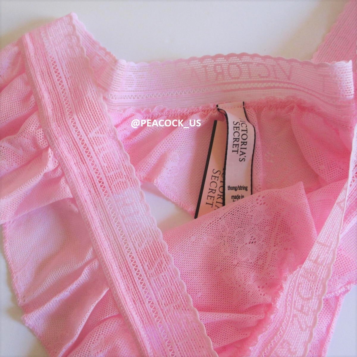 VICTORIA SECRET Fishnet Mesh Ruffle Skirted Thong Panty XL Pink Logo Waist