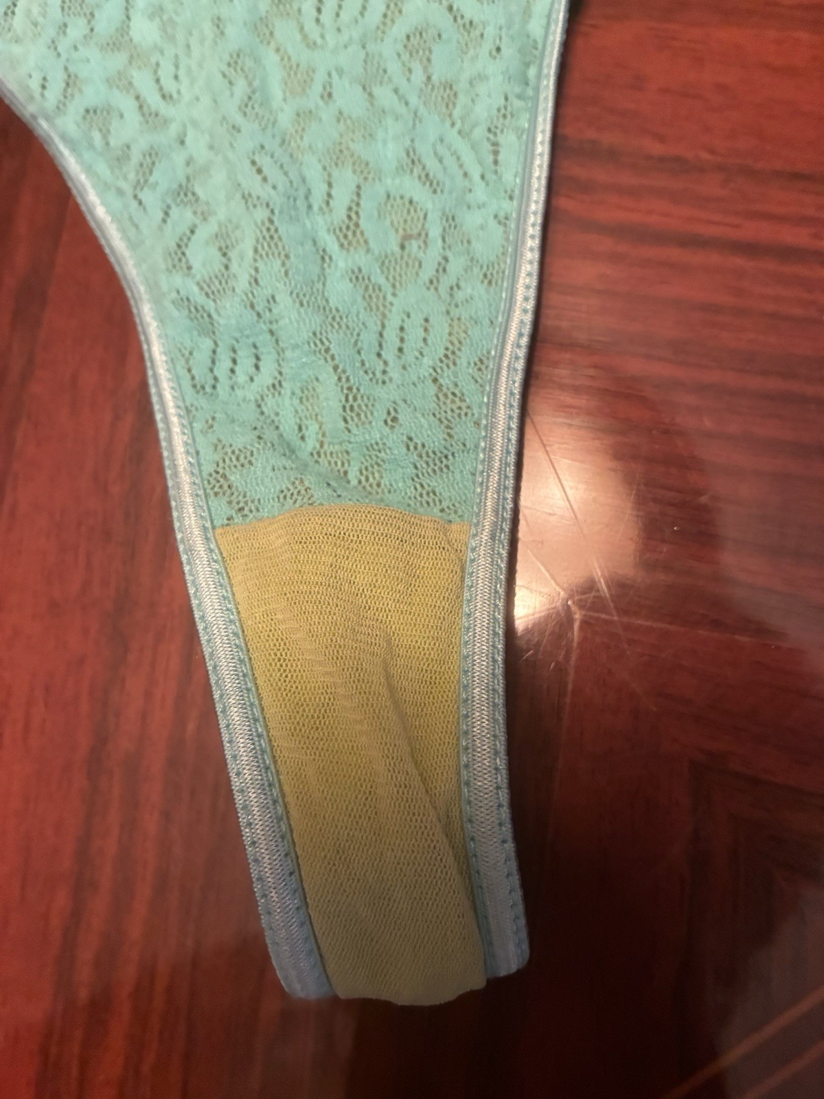 VTG NEW L Joe Boxer Lace Thong Panty Underwear Turquoise Blue Green Cotton Crtch