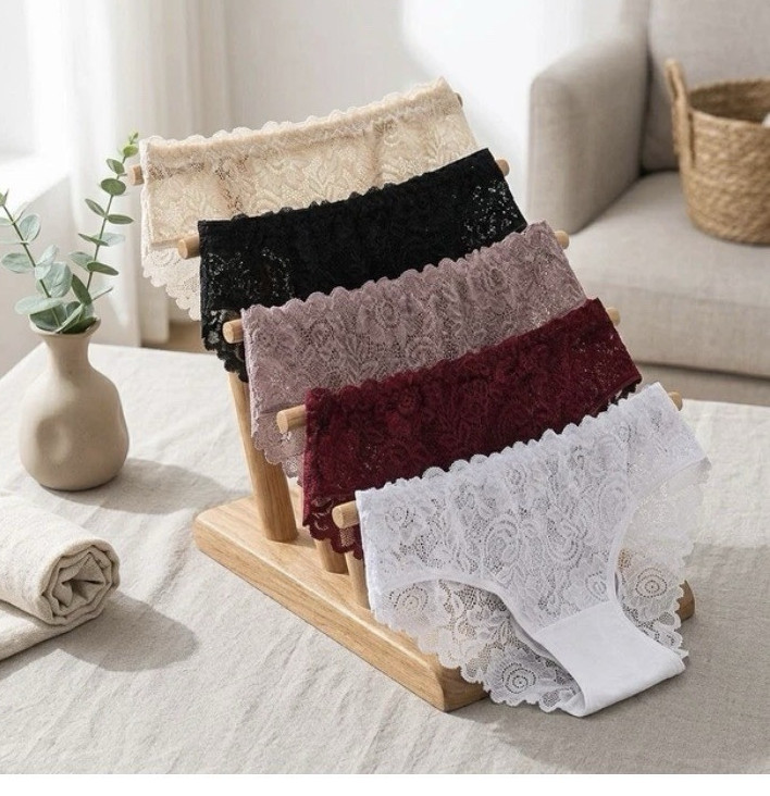 Women’s Lace Floral Brief Panties 5-Pack Cotton/Spandex Stretch S-XXL