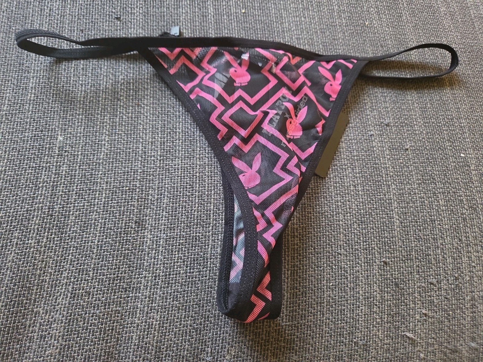 Playboy Black And Pink See Through Thong Extra Large