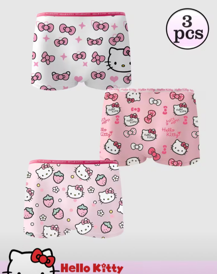Sanrio Hello Kitty Pink Multicolor Cartoon Kawaii Boyshort Panties 3 Pack size L