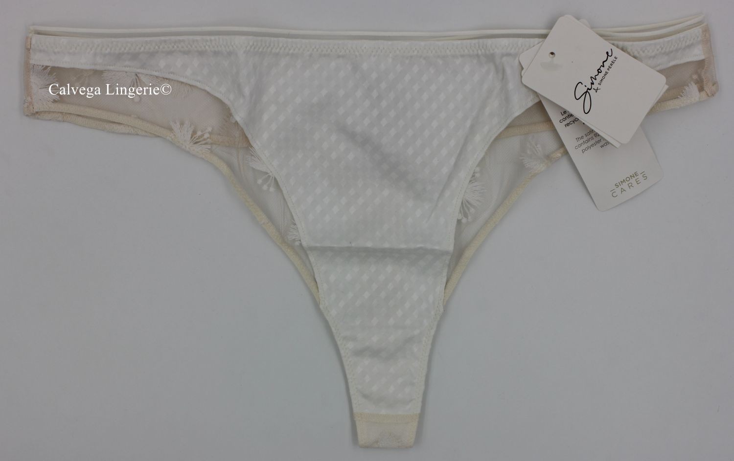 NWT SIMONE PERELE 17Z700 “Augustine” Jacquard with Mesh Thong Panty, Ivory