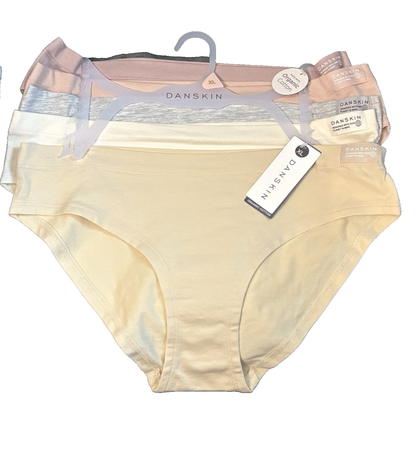 DANSKIN WOMEN ORGANIC COTTON BIKINI PANTIES XL 5 PACK SEAMLESS SOLID SUPER SOFT