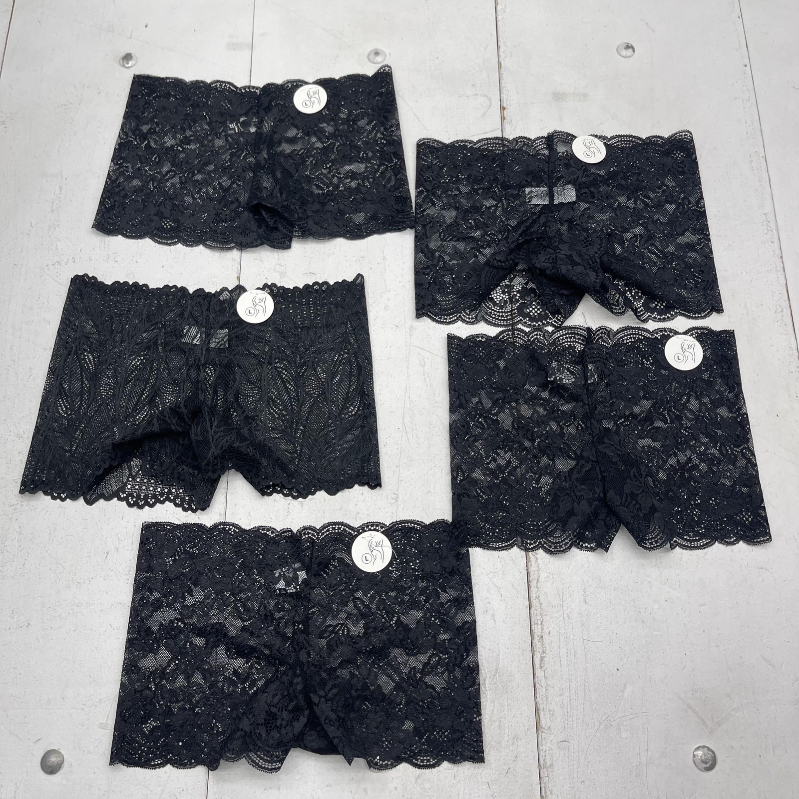 Boyshort Panties Womens Large Black Floral Lace Sheer Stretch 5 Pack Underwear
