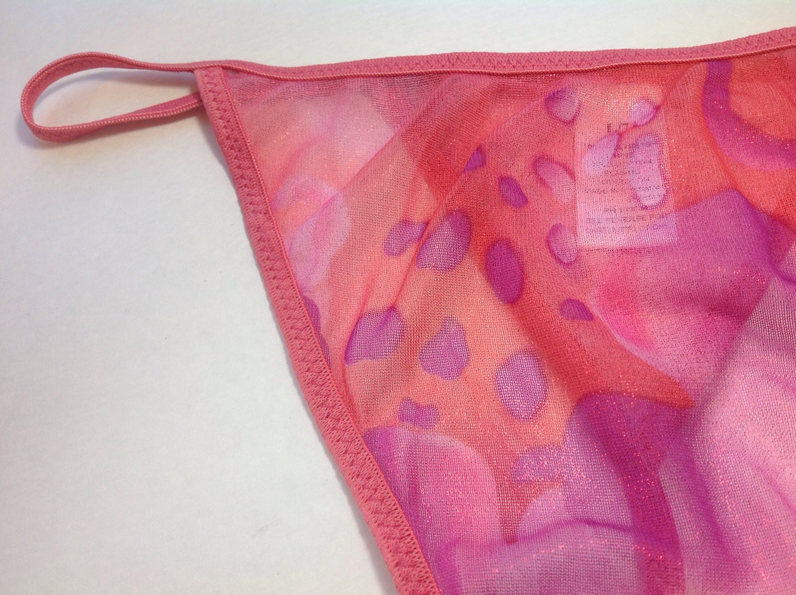 Women Panties,Thongs Size L/7 Large Pink Metallic Net W/ Decoration