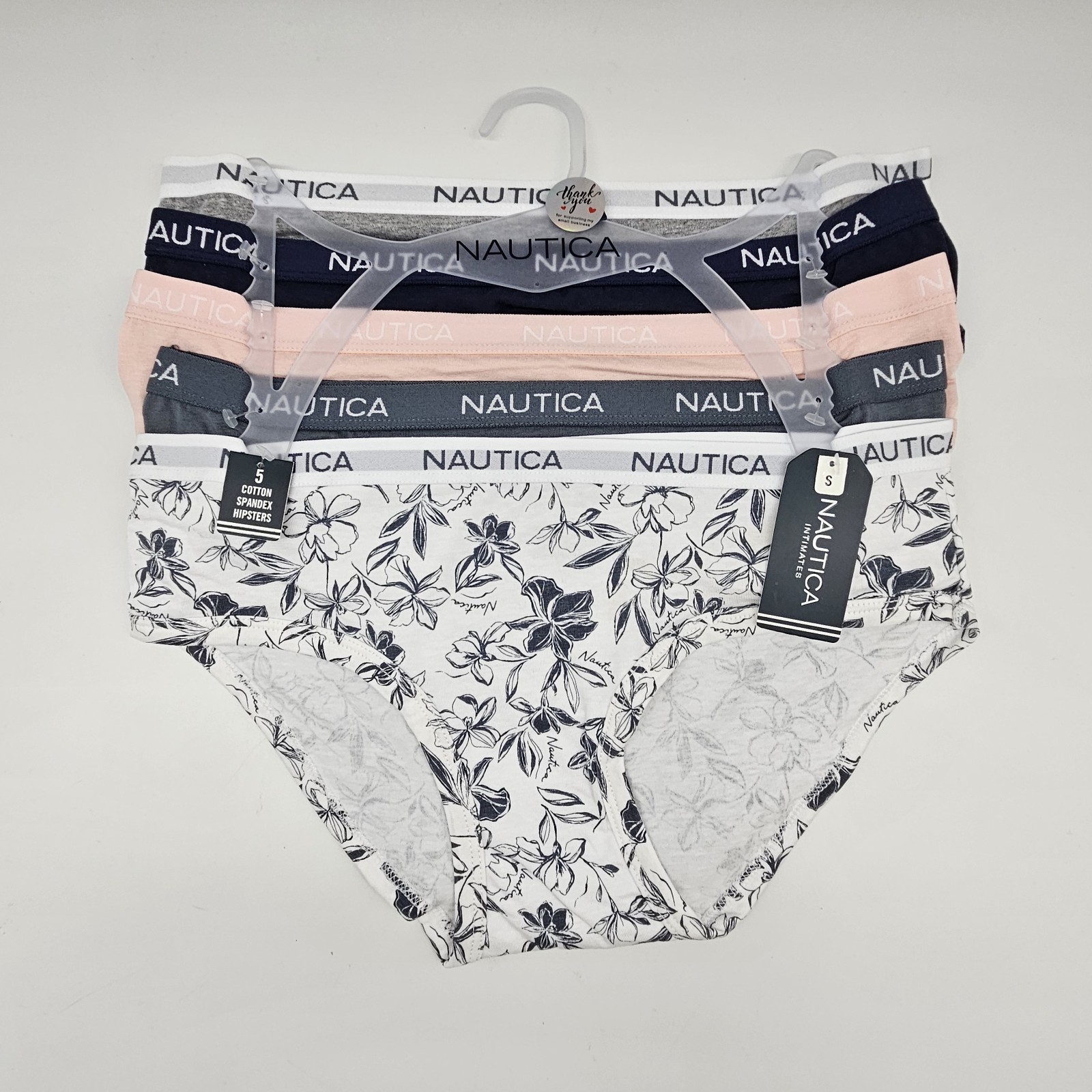 NAUTICA Women S M L XL 5 Pack Logo Cotton Hipsters Panties Gray Navy Beige White