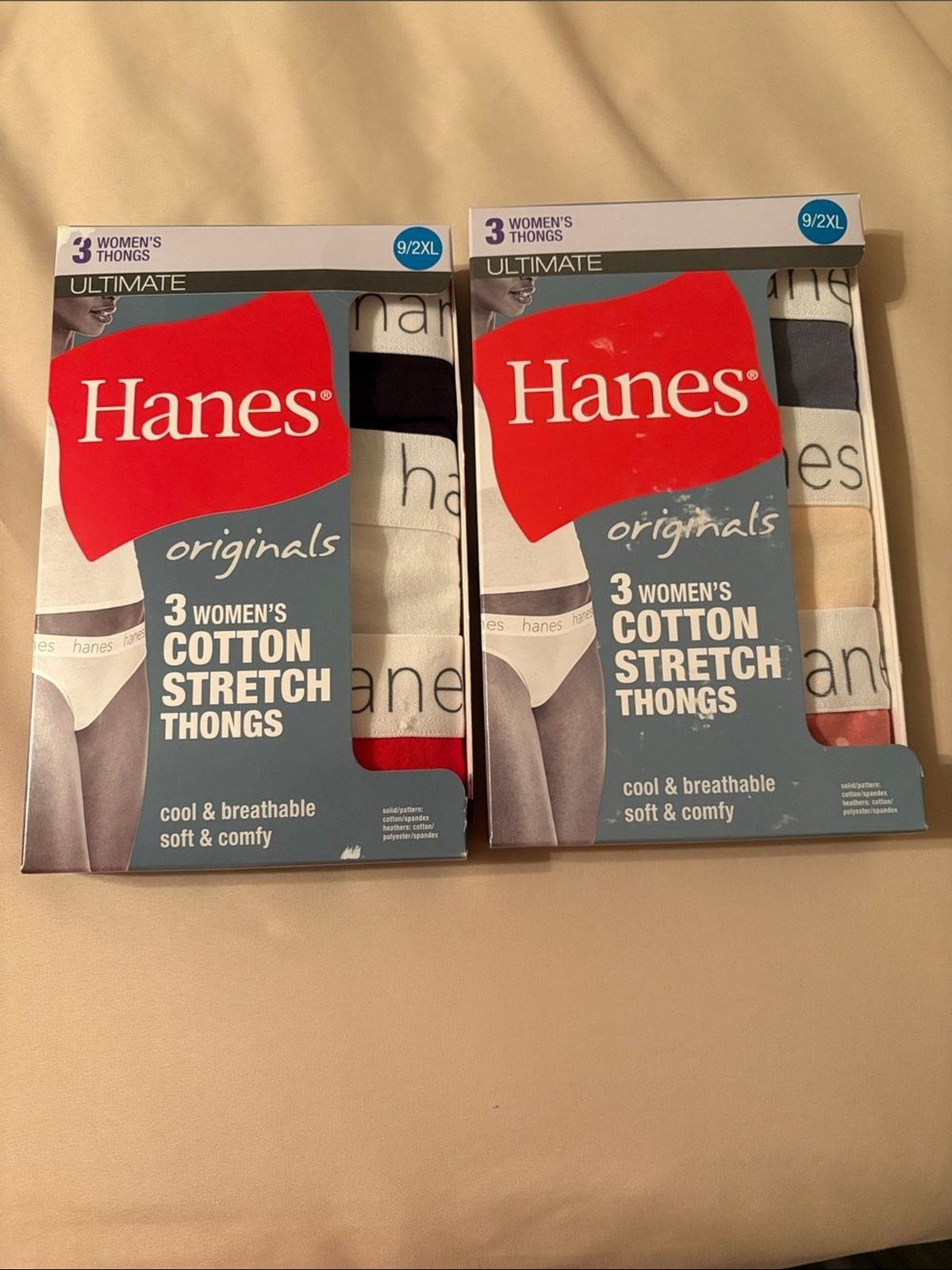 NWT Bundle 2 Packs Hanes plus Size Original Cotton Stretch Thongs br Size 9/XXL
