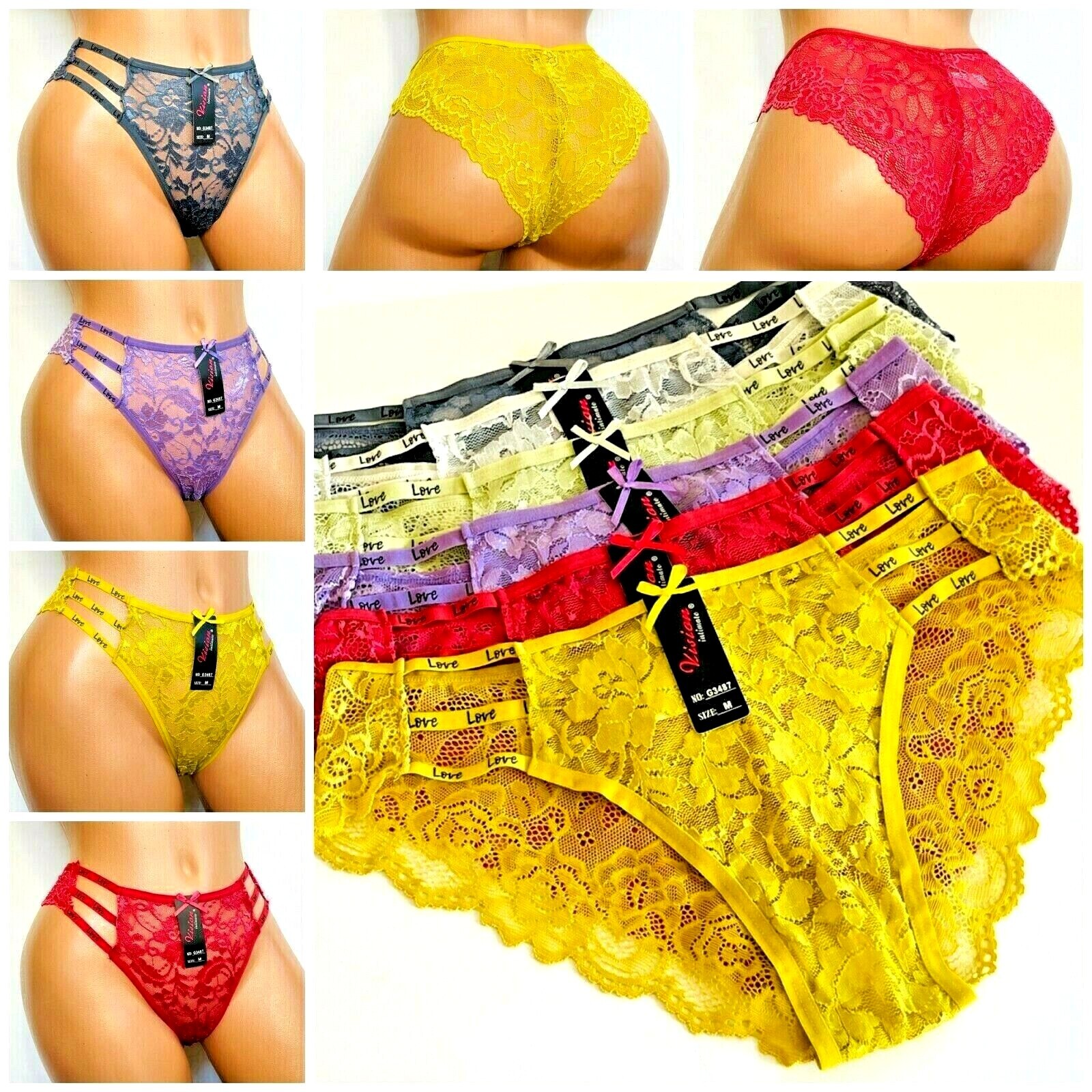 6-12 Bikini cheeky Hipster WOMEN’S Lace UNDERWEAR PANTY Panties Undies 3487 S-XL