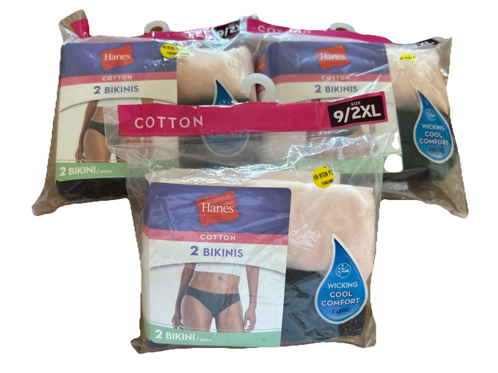Hanes Women’s Cotton Bikini Panties 2-Pack Size 9/2XL , 6 New Pairs Sealed